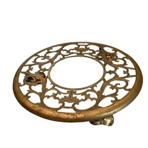 Vintage Rolling Brass Plant Stand Holder Gold Hollywood Regency Heritage Classic